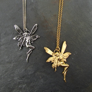 Little Fairy Pendant, silver plated or gilded brass, Sterling Silver Chain, Elfish Necklace, Forest Fairy Pendant, Gift for Children