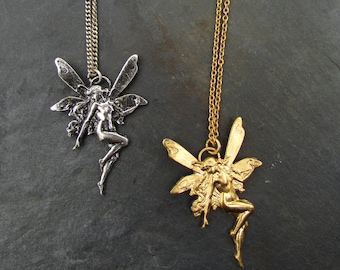 Little Fairy Pendant, silver plated or gilded brass, Sterling Silver Chain, Elfish Necklace, Forest Fairy Pendant, Gift for Children