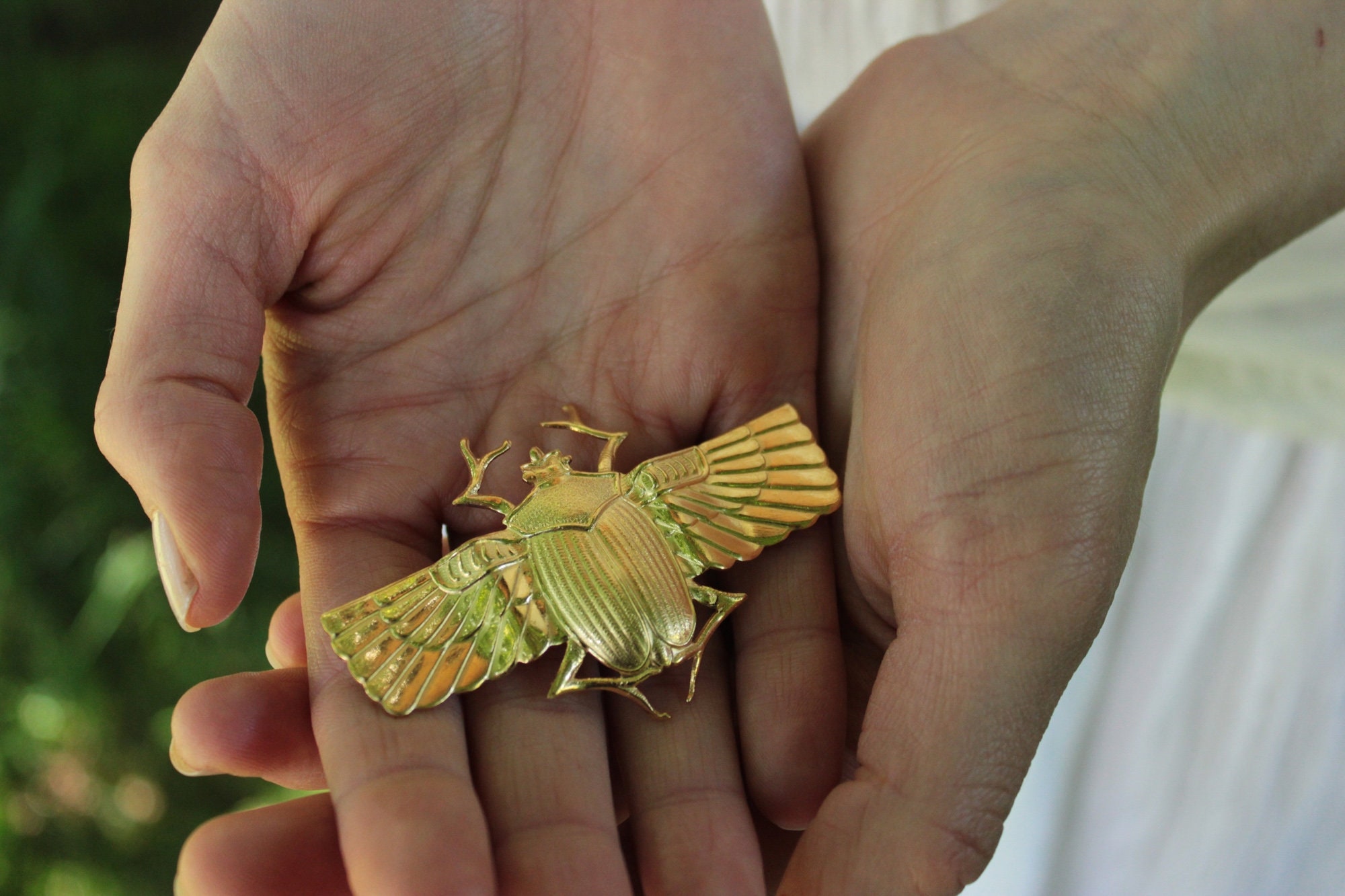 Broche Maçonnique Vintage - Scarabée Et Oiseau En Laiton - Occasion