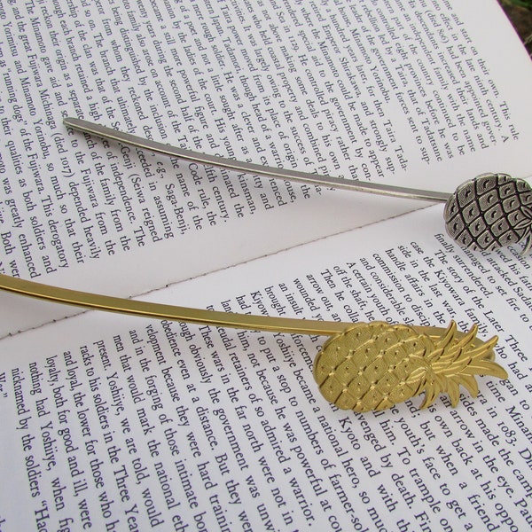 Pineapple bookmark, silver-plated or gilded brass, accessory for books, exotic fruit fun bookmark, original bookmark, gold pineapple