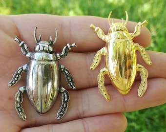 Spille di scarabeo di scarabeo in ottone argento o oro, spilla di scarabeo Chafer, spille di insetti Boho Hippie, simbolo dell&#39;Egitto, spilla di insetti di nozze