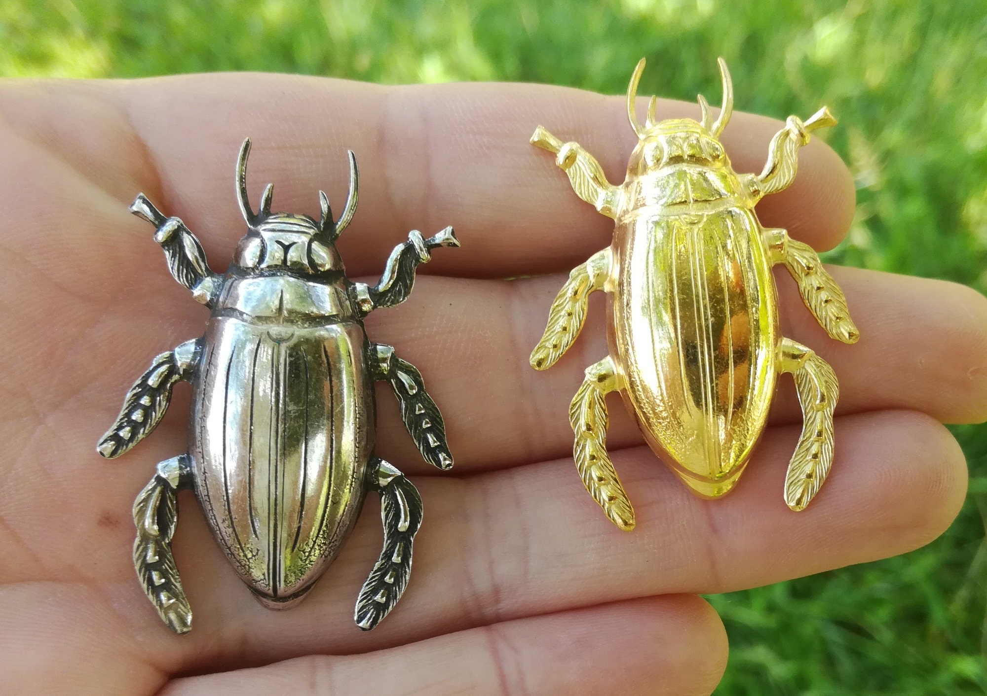 シルバーまたはゴールド真鍮のカブトムシピン、カブトムシコガネムシ