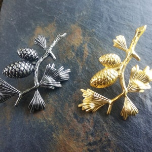Pine Cone Pin Brooch, silver plated brass, Natural Fir cone Lapel pin, Forest pine cone elegant brooch, Art nouveau Fir cone stamping