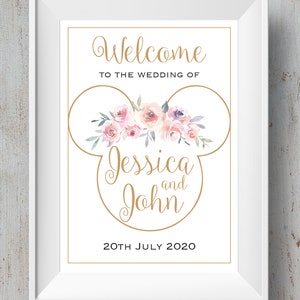 Gepersonaliseerd welkomstbord_Disney Minnie/Mickey Mouse Floral
