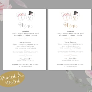 10 x A5 Menu Personalizzato Disney Minnie / Topolino Matrimonio floreale