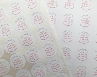May include: A sheet of white round stickers with pink text that reads "Created with love Nicky Noodles Doodles www.nickynoodlesdoodles.co.uk".