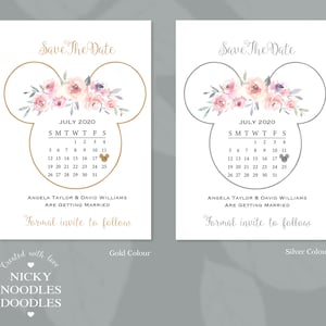 Cartões de data personalizados para casamento com inspiração floral do Mickey/Minnie com envelopes