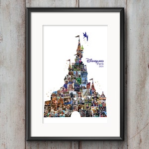 Collage de fotos del castillo de Disneyland París: impresión personalizada de Mickey Mouse (capacidad para 53 fotos)