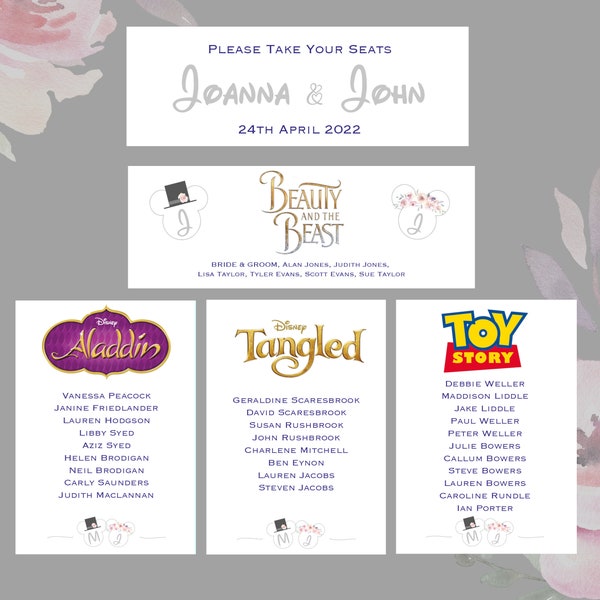 Personalised Film Logo Table seating Plan Cards