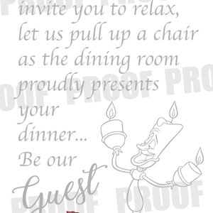 Be Our Guest Luminiere Dinner Announcement sign image 2