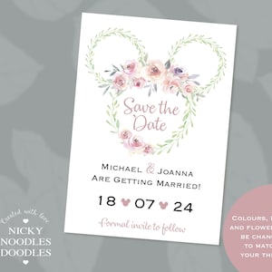 Cartes de mariage personnalisées inspirées de Mickey/Minnie Floral Save the Date avec enveloppes