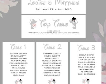 Personalised Table seating Plan Cards_Disney Minnie/Mickey Mouse Kissing