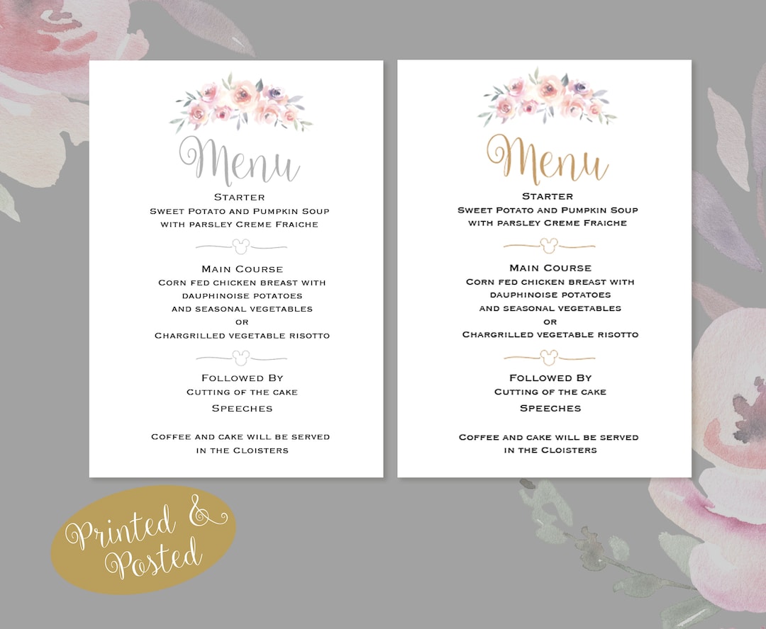 10 X A5 Menu Personalised Disney Minnie/mickey Mouse Floral Wedding - Etsy