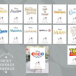 Logotipo do filme Disney_ Número da tabela A6 / Cartões de nome_Personalizado