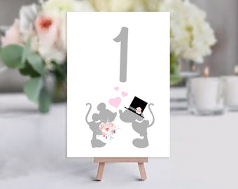 Disney Minnie/Mickey kissing A6 Table Number cards