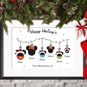 Impresión navideña personalizada de vacaciones familiares de Disney