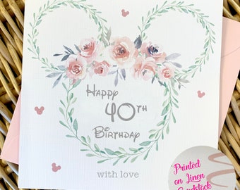 Minnie Floral Milestone Birthday Card_18, 21, 30, 40, 50, 60, 70 _Personalised_145x145mm