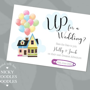 Personalised Disney UP Wedding Save the Date Cards with Envelopes