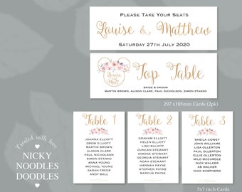 Personalised Table seating Plan Cards_Disney Minnie/Mickey Mouse Floral