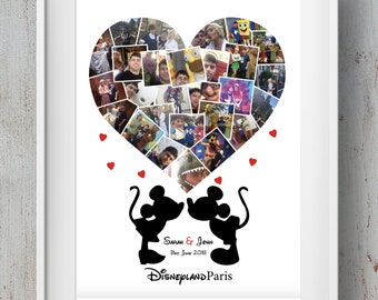 Disney Mickey & Minnie Kissing Heart PHOTO COLLAGE
