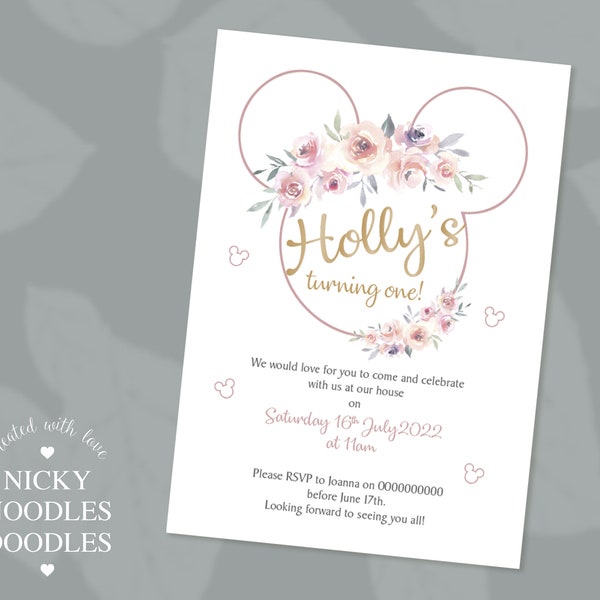 Minnie Mouse Christening Invitation Etsy