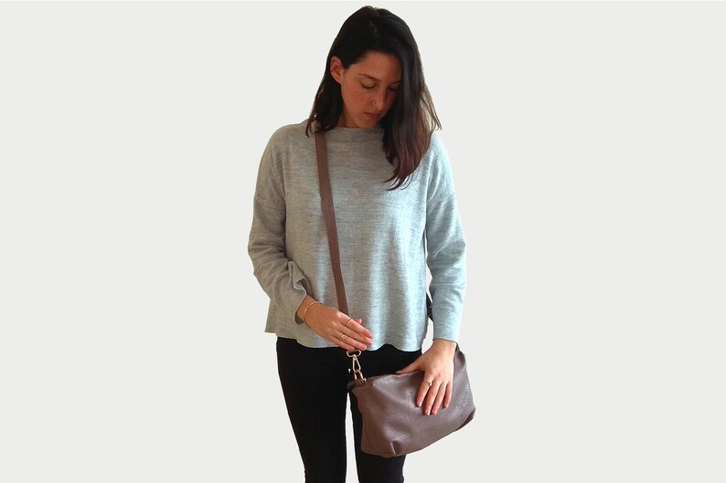 Gray shoulder bag Shoulder tote Large tote bag with a clutch Bag for work Vegan leather bag Eco friendly tote Minimalist boho bag