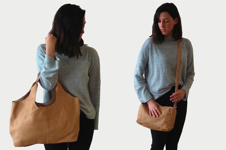Gray shoulder bag Shoulder tote Large tote bag with a clutch Bag for work Vegan leather bag Eco friendly tote Minimalist boho bag
