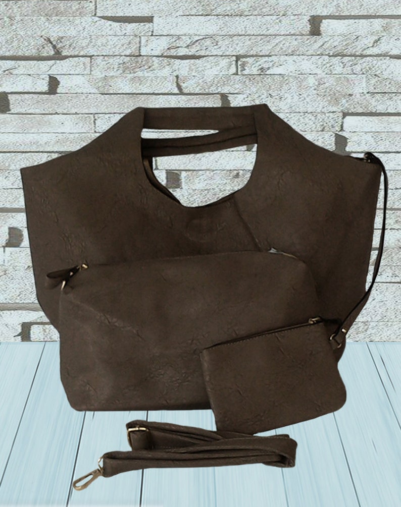 Gray shoulder bag Shoulder tote Large tote bag with a clutch Bag for work Vegan leather bag Eco friendly tote Minimalist boho bag