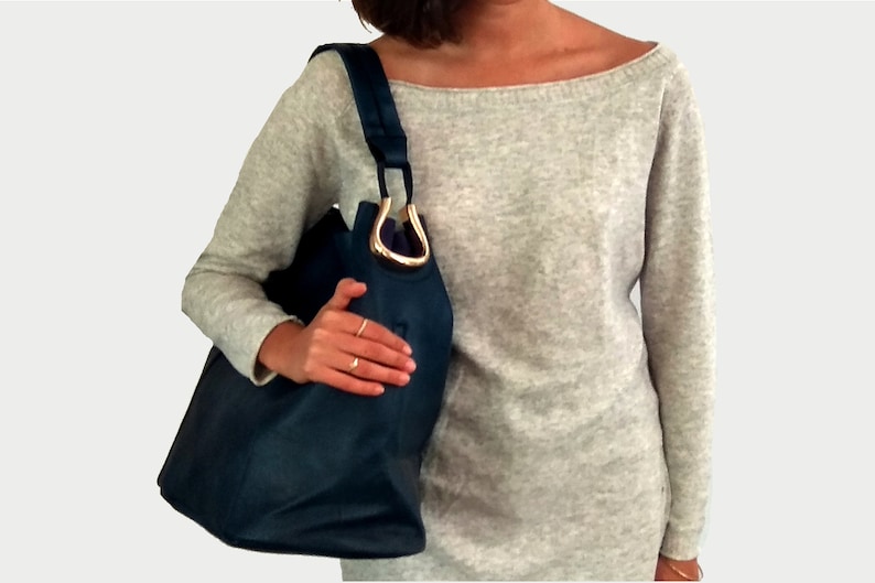 Large Shoulder Bag Large Vegan Bag Bag for Work Tote Bag with a Clutch Vegan Leather Bag Blue Bucket Bag Hobo Bag Vegan Bag Gift