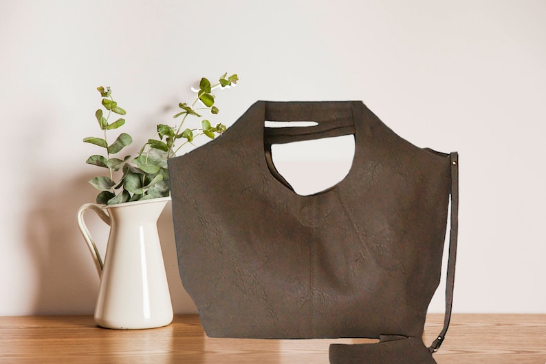 Gray shoulder bag Shoulder tote Large tote bag with a clutch Bag for work Vegan leather bag Eco friendly tote Minimalist boho bag