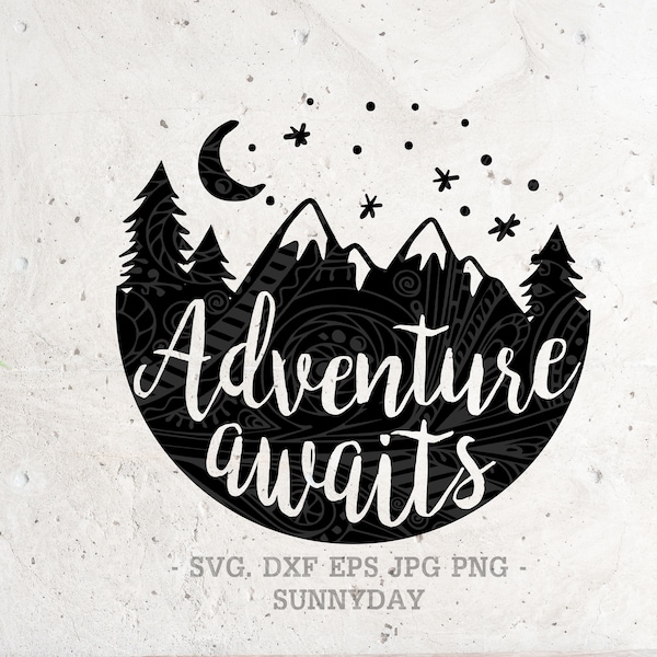 Adventure Awaits SVG File DXF Silhouette Print Vinyl Cricut Cutting svg T shirt Design,Adventure svg,Exploring svg,camping,Climbing,vacation