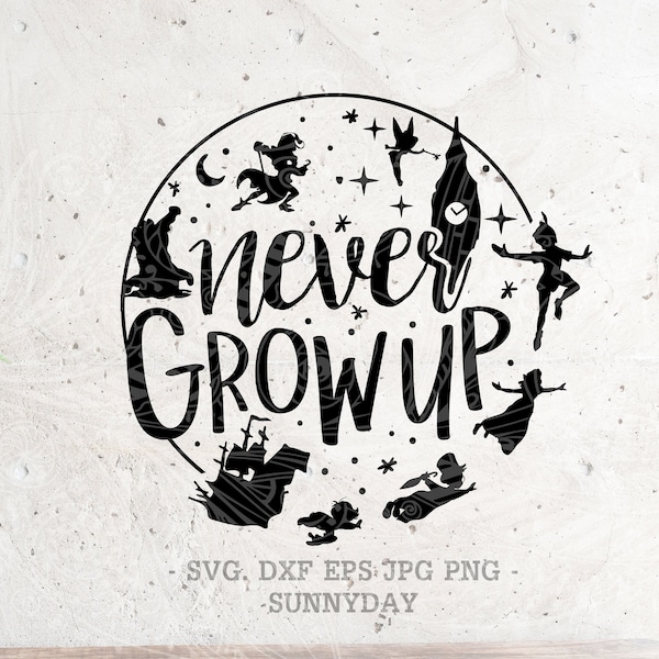 Never Grow Up SVG, Peter Pan SVG Datei DXF Silhouette Print Vinyl Cricut Cutting Digital Download Svg T Shirt Design ,Never Grow Up Shirt