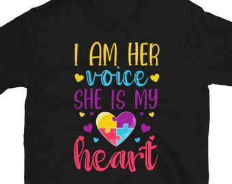 I'm Her Voice She Is My Heart - Autism Mom Puzzle Heart T-shirt
