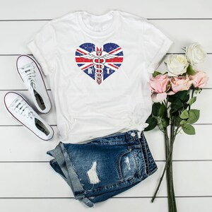 UK Radiologist Flag T-Shirt, United England Radiology Tech Love Shirt, Rad Tech UK Caduceus Symbol Souvenir Gift