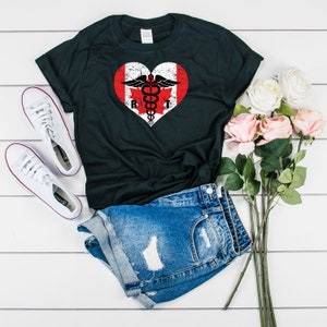 Canadian Radiologic Technologist Flag T-Shirt, Canadian Radiology Tech Love Shirt, Rad Tech Canada Caduceus  Souvenir Tee Shirt Gift