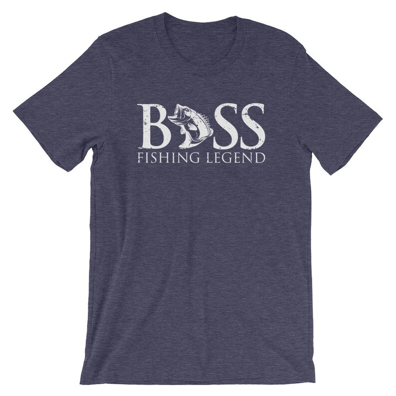May include: A navy blue t-shirt with a white graphic of a bass fish and the text "BASS FISHING LEGEND".
