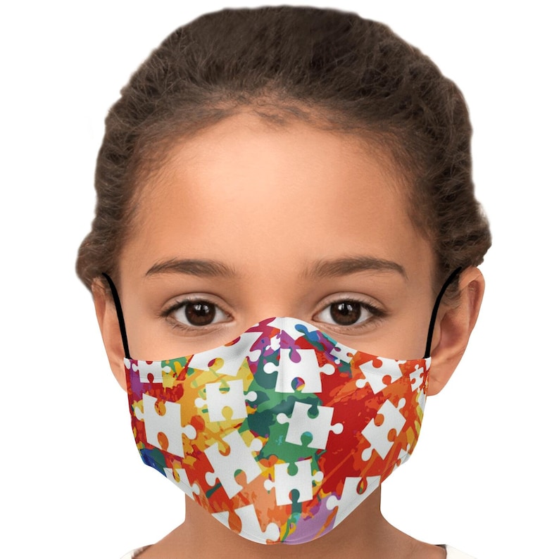 Autism Awareness Face Mask Colorful Puzzle Pieces Over the Etsy