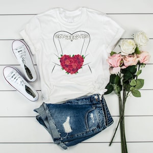 ウェディングドレスの花のTシャツ、花嫁の結婚式の日のドレスのTシャツ、偽のウェディングドレスシャツ、結婚ブライダルシャワーギフト