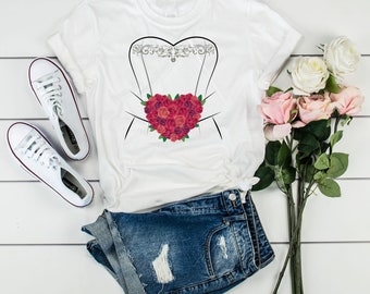 Wedding Dress Flowers TShirt, Brides Wedding Day Dress Tee Shirt, Fake Wedding Dress Shirt, Marriage Bridal Shower Gift