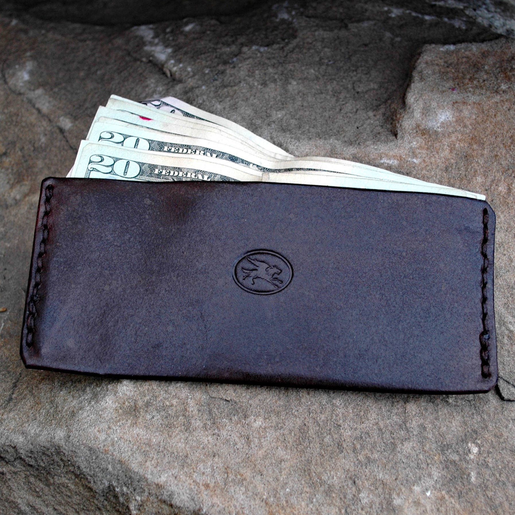 Slim Wallet Leather Money Envelope Billfold Front Pocket Etsy