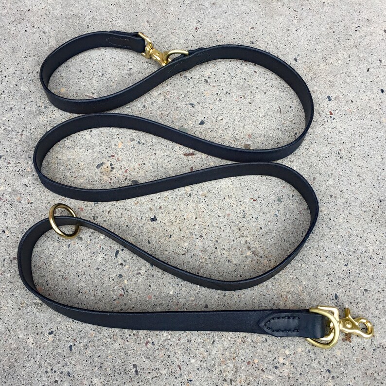 Service Dog Leash Black Hands Free Leather Brass Strong Leash Etsy