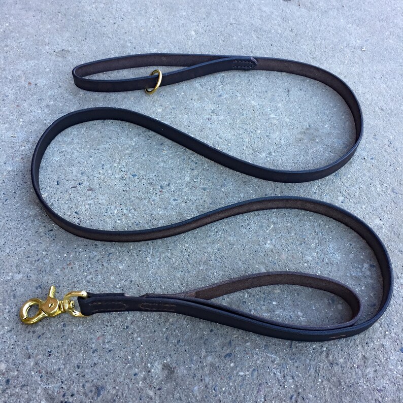Double Handle Dog Leash Leather Brass Strong Leash K9 1 Inch Etsy