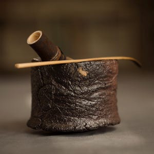 Black Matcha Chawan Wood fired in the Anagama Kiln Hand formed