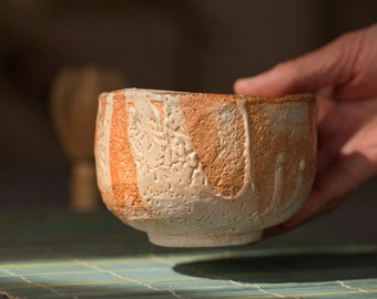 Chawan Hand formed Wood fired with Chino Glaze Tea Bowl Anagama Kiln Japanese Styled Tea Ceremony