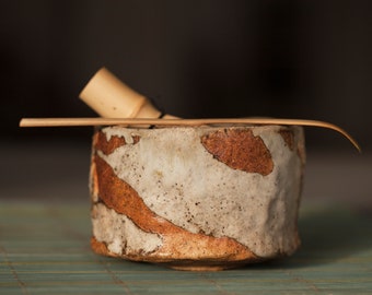 Wood fired Tea Bowl Chawan Matcha Anagama Kiln Hand formed with  Chino glaze Japanese Styled Tea Ceremony