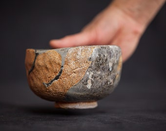 Chawan Wood fired Tea Bowl Anagama Kiln Hand formed with Chino Glaze Japanese Styled Tea Ceremony Chino Glaze