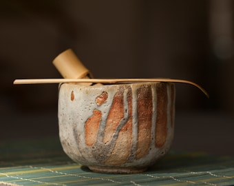 Chawan Wood fired Tea Bowl Anagama Kiln Hand formed with Chino Glaze Japanese Styled Tea Ceremony