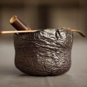 Black Matcha Chawan Wood fired in the Anagama Kiln Hand formed