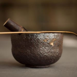 Black Matcha Chawan Wood fired in the Anagama Kiln Hand formed