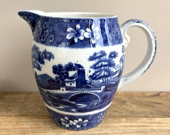 Vintage Copeland Spode Tower Jug, Blue Transferware Pitcher, 2 Pint Capacity